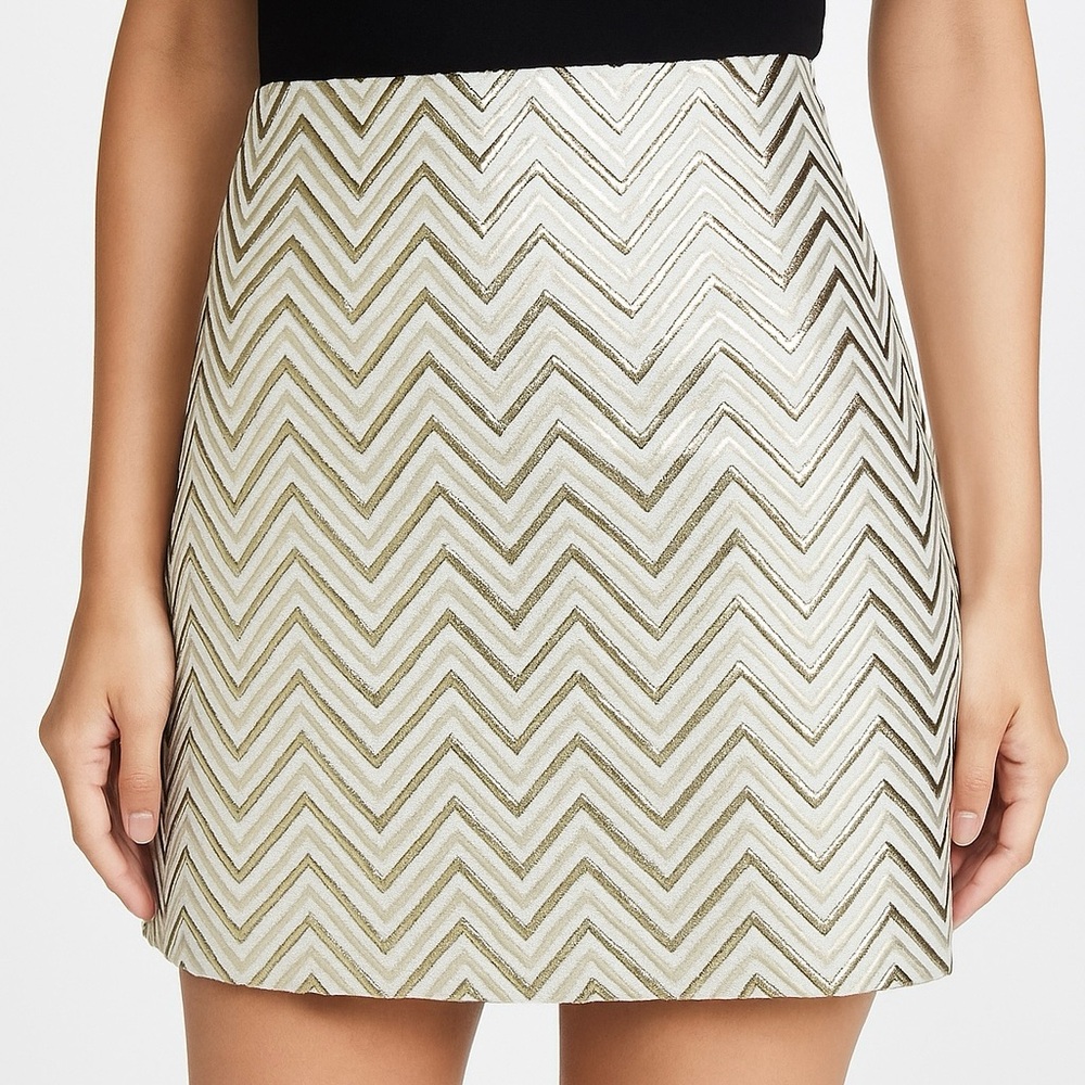 J. Crew Gold Chevron Mini Skirt Elegant Size 8 NWT
